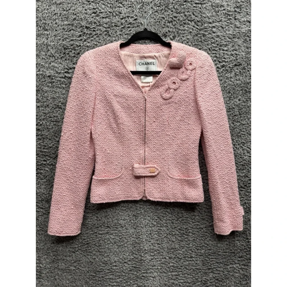 Chanel Vintage 2004 Cruise 'COCO' Baby Pink Cotton Boucle Blazer Jacket 38